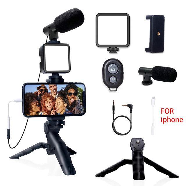 Portable Tripod Stand with Mic & Light Black