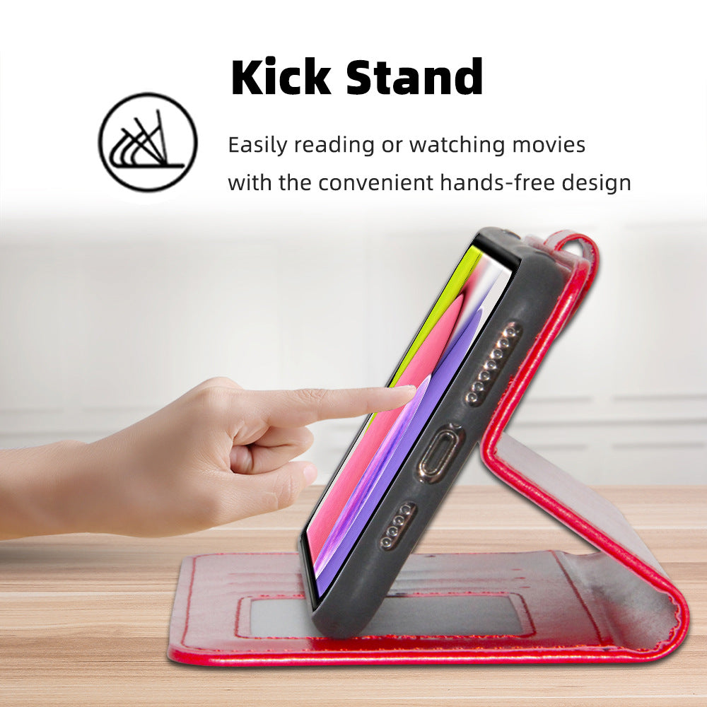 Red Leather Wallet Phone Case for Samsung with Stand & Card Slots