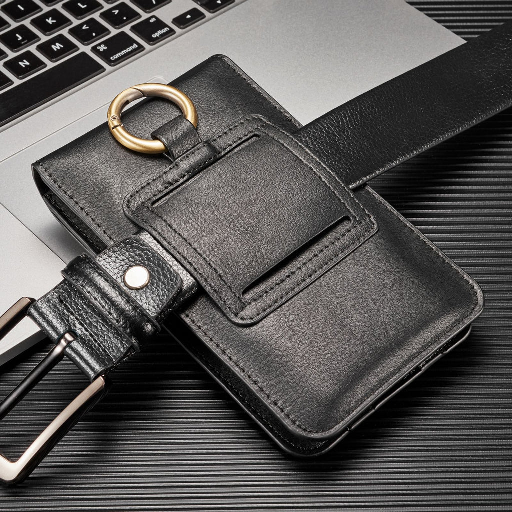 Black Leather Waist Bag for iPhone 12/11 Pro Max