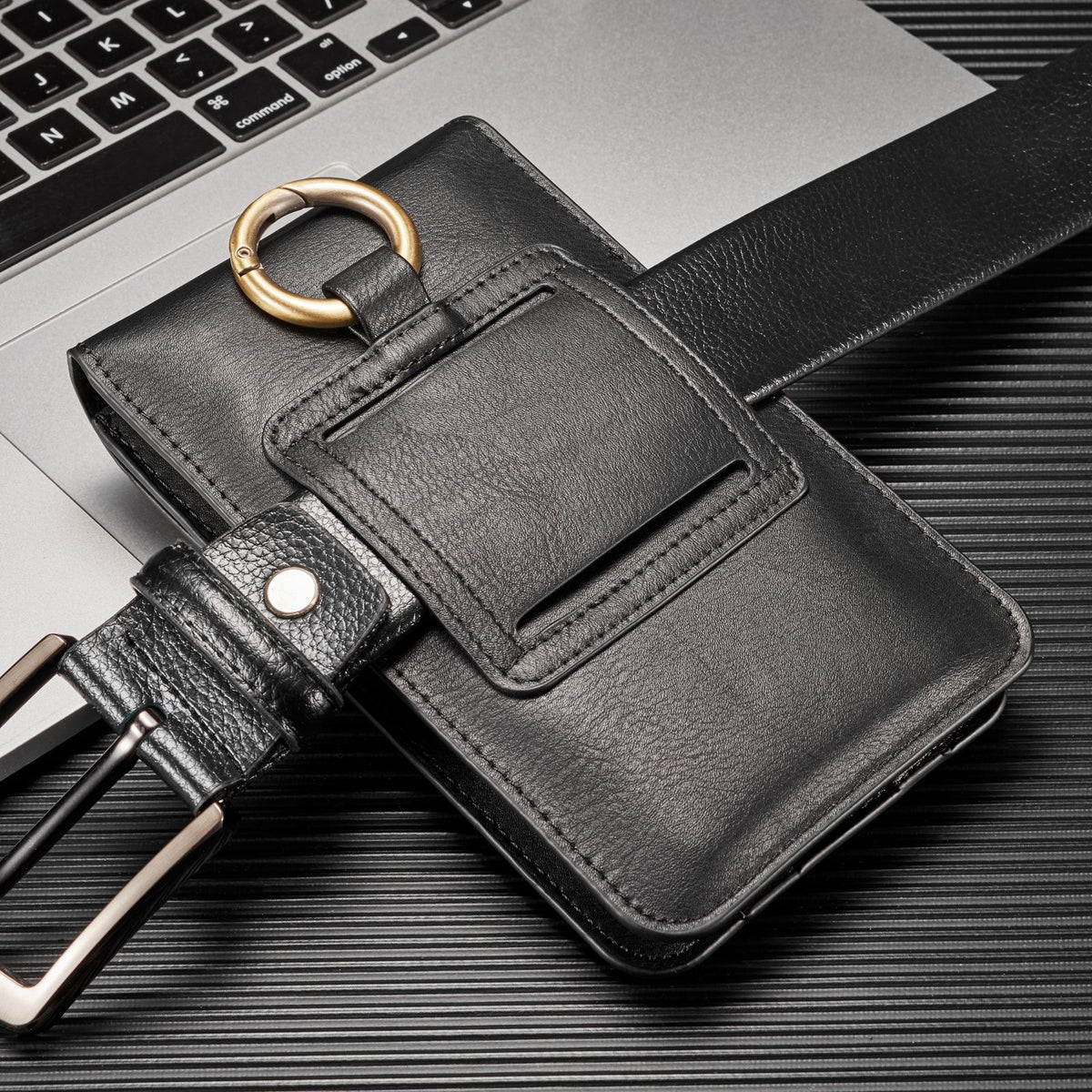 Black Leather Waist Bag for iPhone 12/11 Pro Max