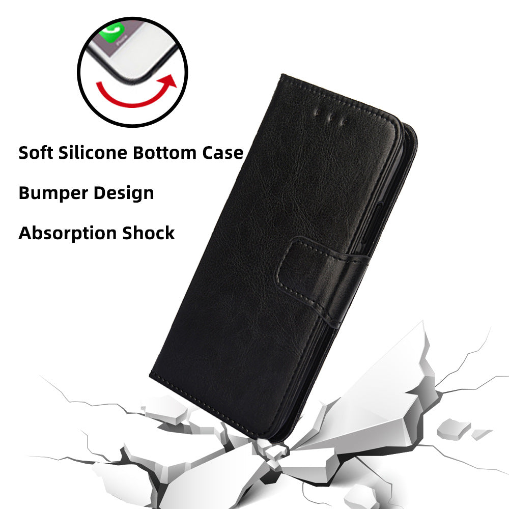 Premium Black Leather Flip Case for iPhone 17 Pro, 16 Pro Max, 14, 13