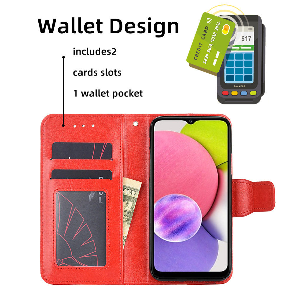 Red Leather Wallet Phone Case for Samsung with Stand & Card Slots