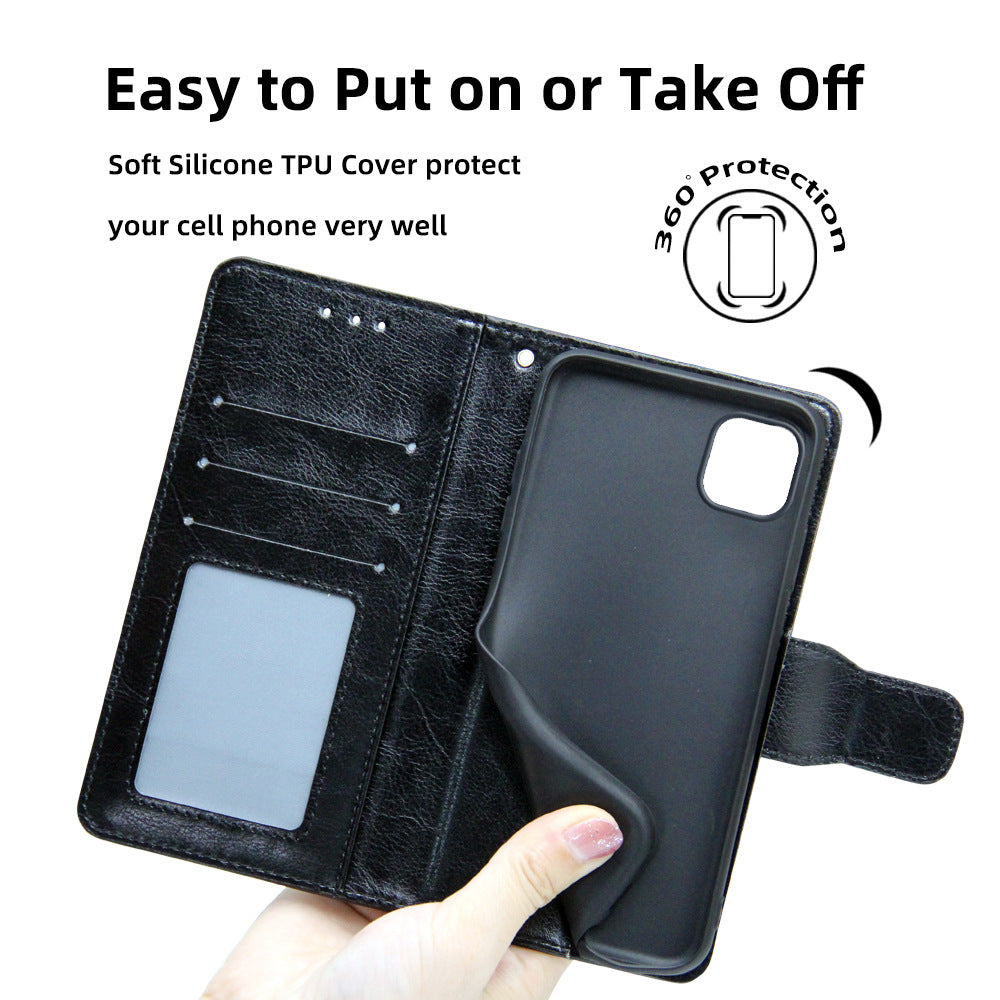 Premium Black Leather Flip Case for iPhone 17 Pro, 16 Pro Max, 14, 13