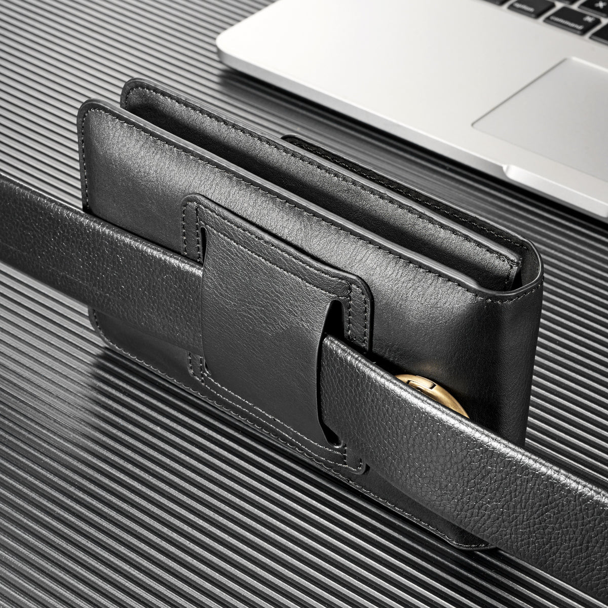 Black Leather Waist Bag for iPhone 12/11 Pro Max